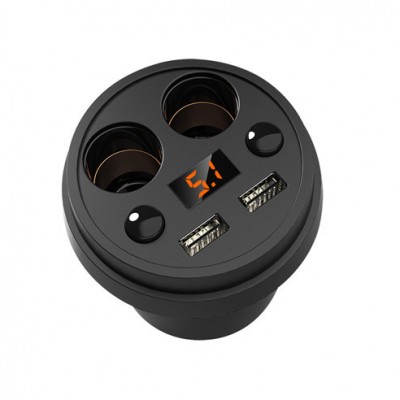 Dual Cigarette Lighter Cup Holder Sockets Power Adapter with Dual USB Ports LED Black for Mobile Products Car Charger